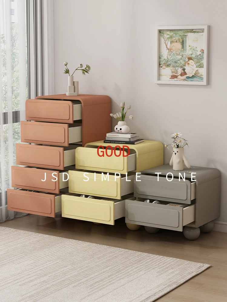 Simple tone modern minimalist all-solid wood chest of drawers children's room chest of drawers dopamine storage cabinet upright