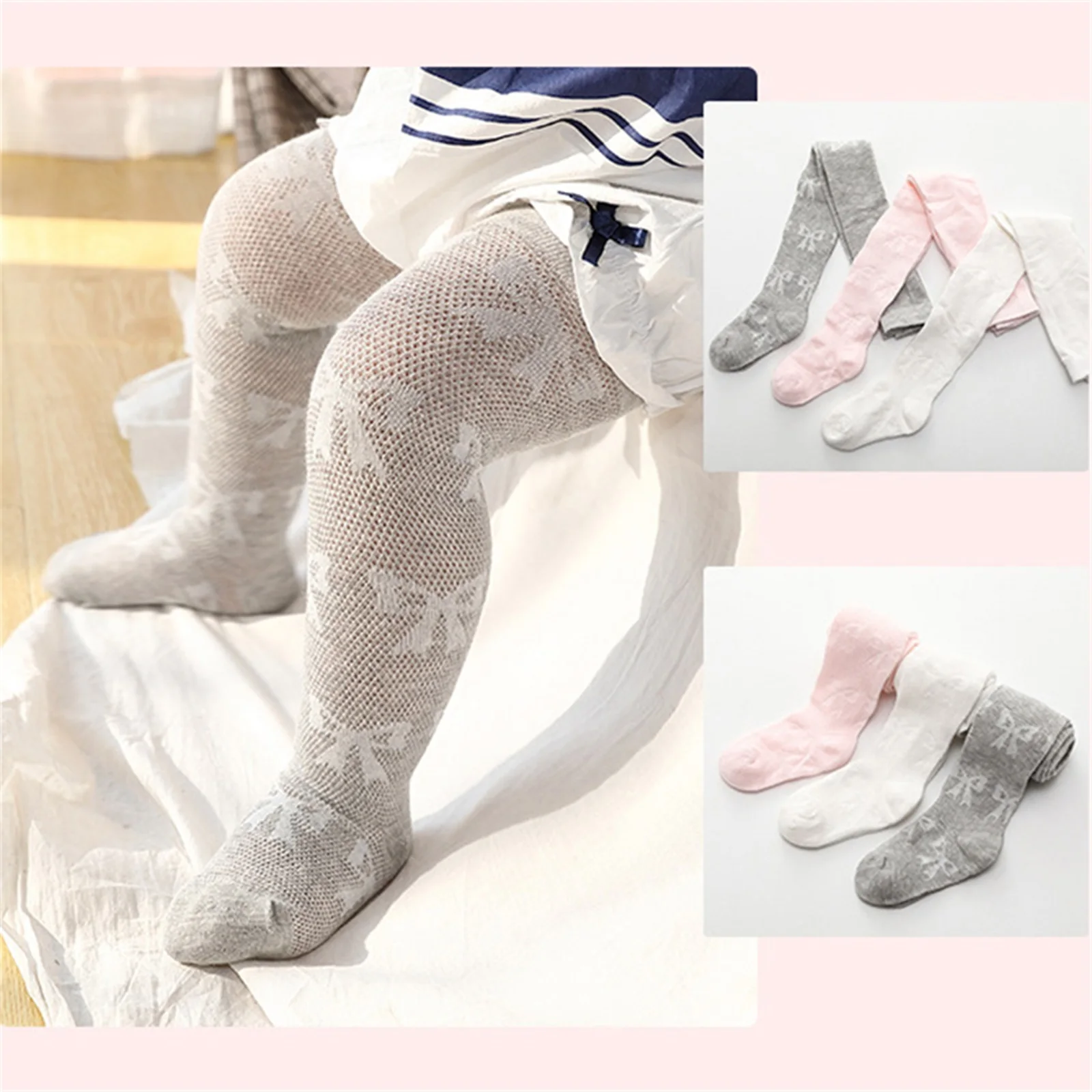 

Toddler Baby Girls Tights Bow Print Mesh Net Stocking Pantyhose Stretch Footed Leggings