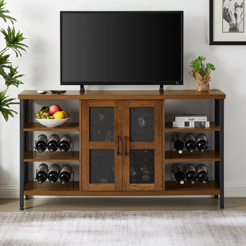 Industrial Wine Bar Cabinet, Liquor Storage Credenza, Sideboard with Wine Racks & Stemware Holder 55.12''w x 13.78''d x 30.31' '