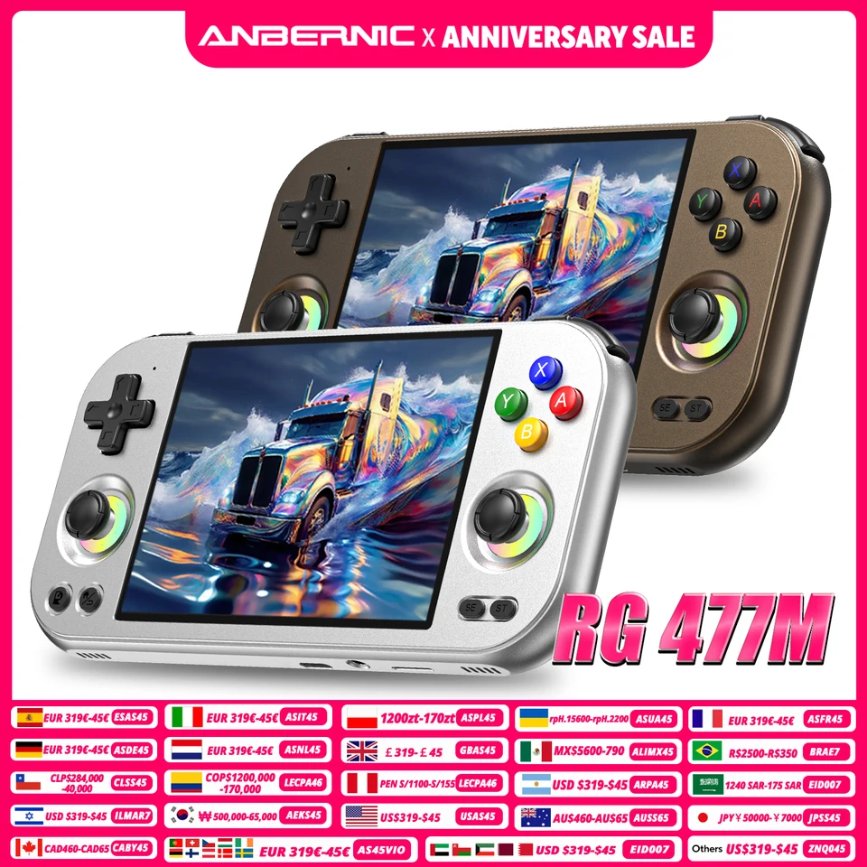 Anbernic RG477M Console Portatile Retro In Lega Di Alluminio - Schermo 4,7'' 120Hz, Dimensity 8300, WiFi 6E, Bluetooth 5.3, Batteria 5300mAh (Senza Giochi)
