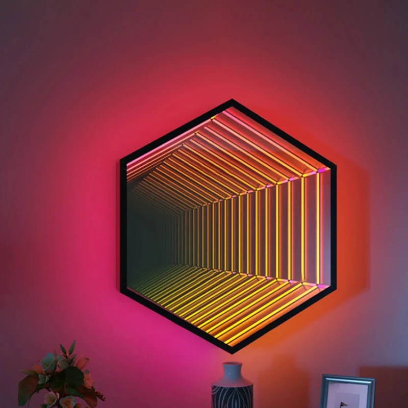 LED Thousand-layer Mirror Abyss Lights Creative RGB Colorful Mirror Headlights E-sports Room Bar KTV Wall Decoration