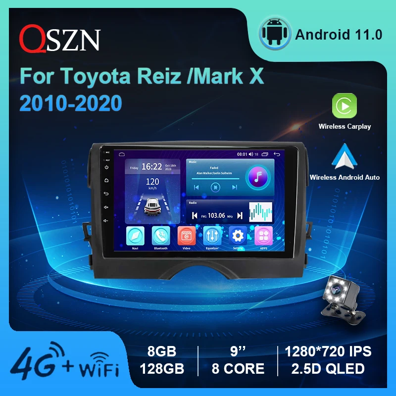 

DSP GPS Car Radio Multimedia Player For Toyota Reiz/Mark X 2010-2020 Android 11 Carplay+Auto Video 8+128G Navigation No 2 DIN