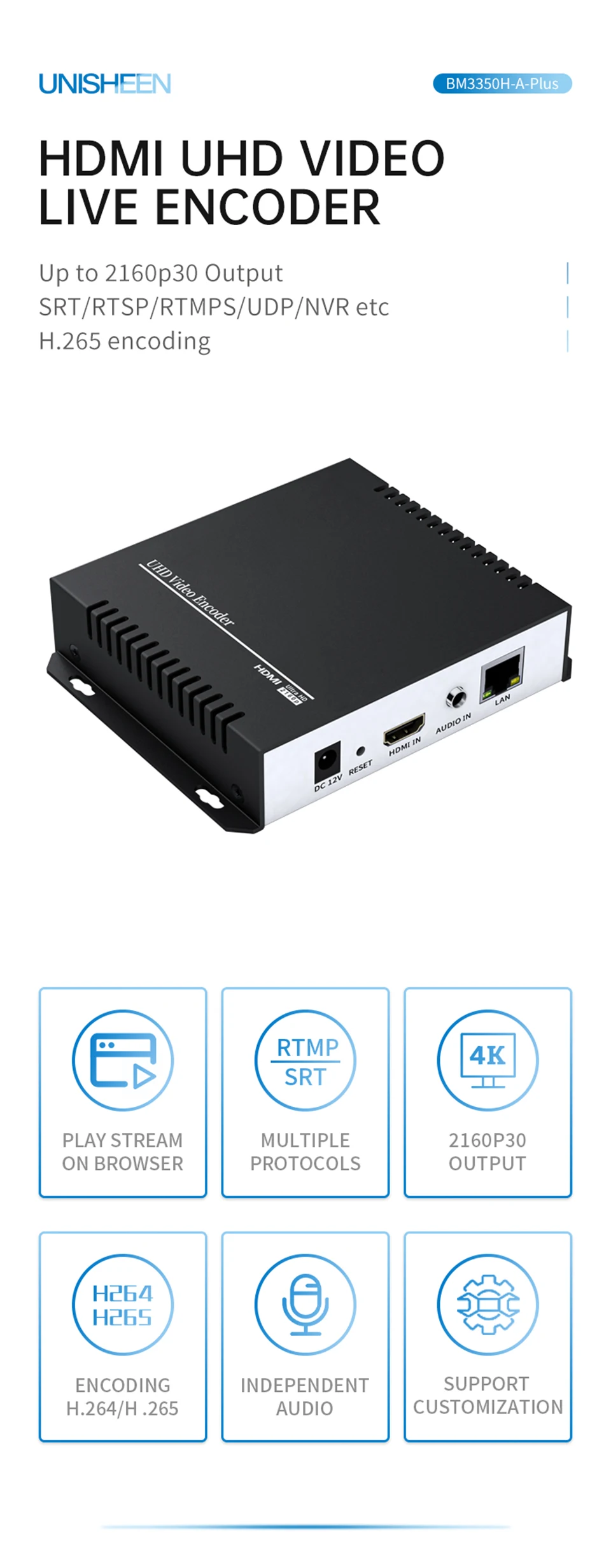 4K RTSP H265 H264 IPTV Low Lantency Ip Rtmps Live Streaming SRT ONVIF IPTV HDMI