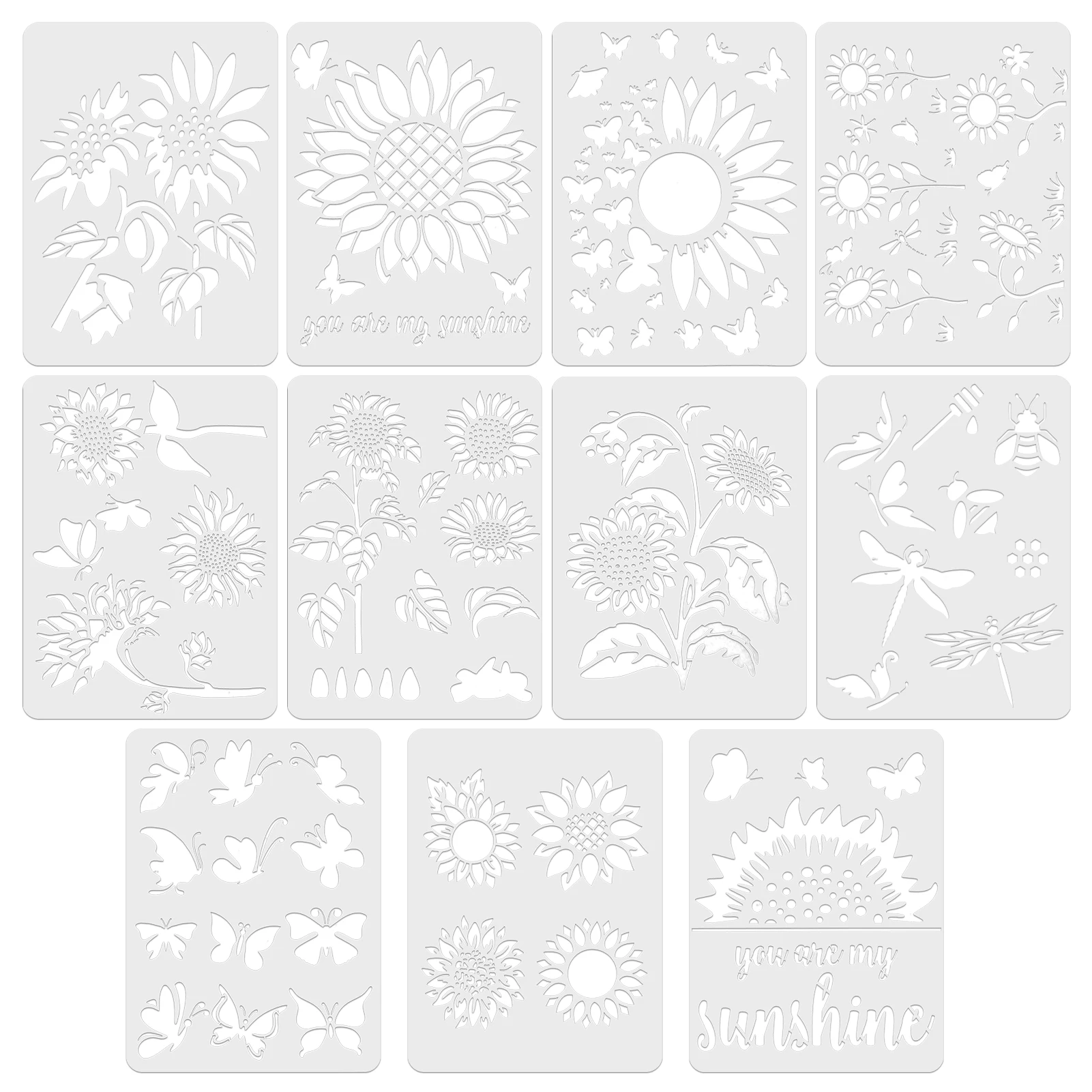 

11pcs Painting Stencil Wood Burning Sunflower Animal Translucent PET DIY Craft Easy Clean Graffiti Scrapbooking For Fabric