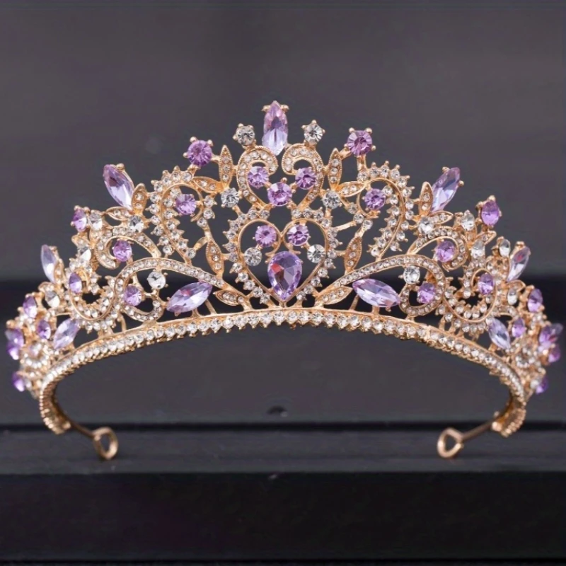Lila Kristall Tiaras und Kronen Stirnband für Frauen Strass Diadem Braut Hochzeit Haarschmuck Schmuck Krone Tiara Geschenk – Detail 9
