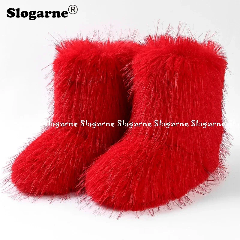 

Girls Fluffy Fur Boots Women Winter Plush Warm Snow Boots Female Outdoor Luxury Faux Fox Fur Boots Furry Platform Shoes Bottes