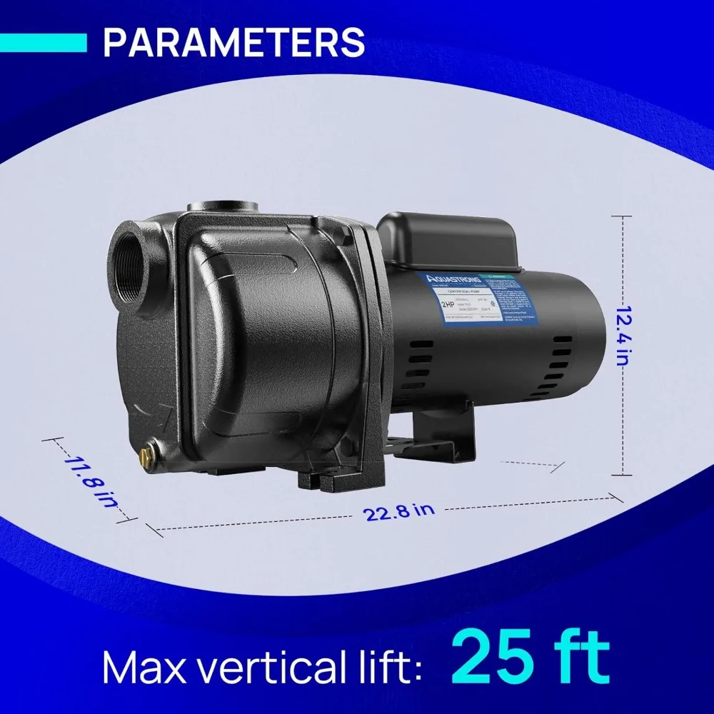 2 HP Shallow Well Pump, 5200 GPH, 230V, Cast Iron Jet Centrifugal Pump for Lawn Sprinkler Garden Irrigation