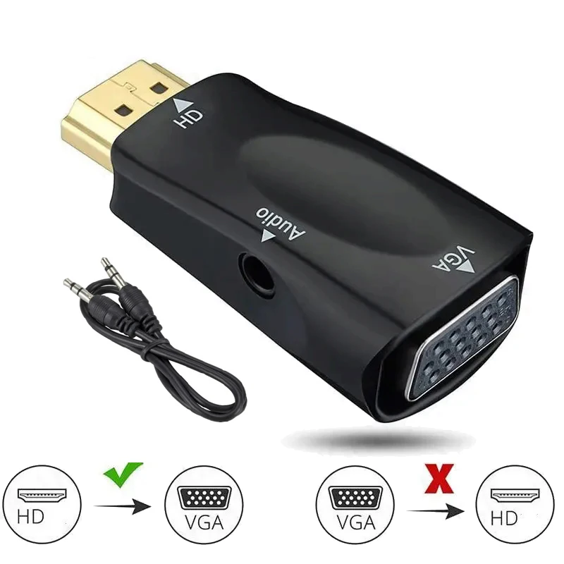 Convertitore Hdmi-Compatibile Full Hd 1080P A Vga Adattatore Hdmi Maschio A Vga Femmina Con Cavo Audio Per Proiettore Monitor Hdtv Pc Ps4
