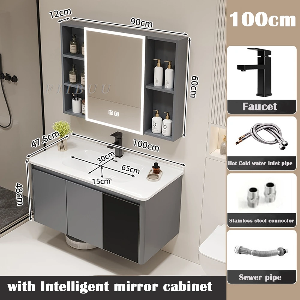 Wall Mounted Bathroom Cabinet Combination Washbasin Sink Vanity Bathroom Cabinet Ceramic Integrated Toilet Washbasin Furniture images - 6