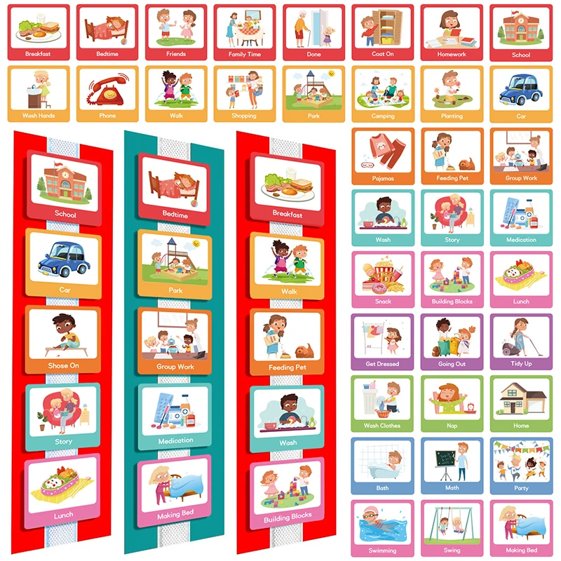 Tabla de calendario de horario Visual para niños, tabla de rutina de comunicación no oral, tarjeta diaria de planificación, juguetes educativos tempranos para preescolar