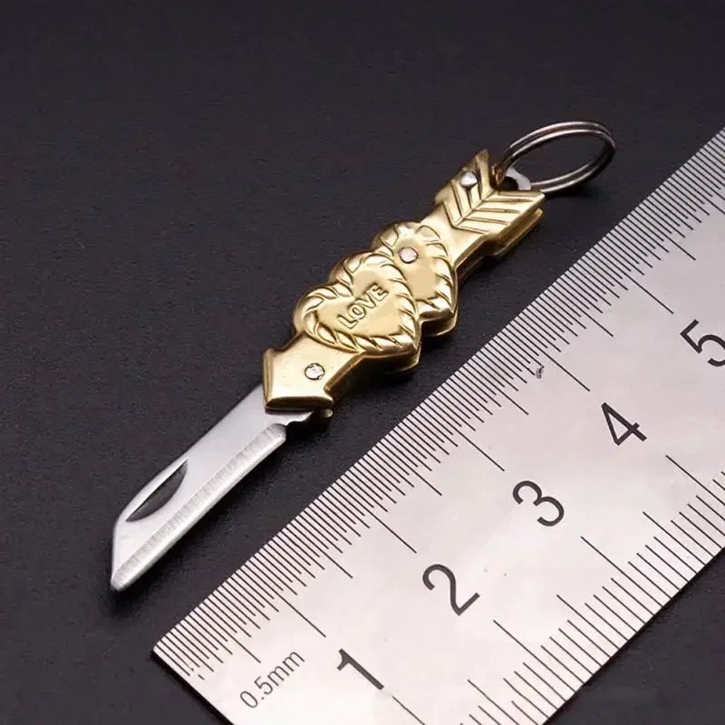 Mini Pocket Knife Brass Keychain Stainless Steel Pendant Cleaver Blade Cutter Outdoor Tool Portable Folding Knife TO Open Box box cutter box opener