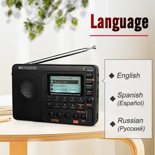 RETEKESS V115 라디오 FM AM SW 휴대용 라디오 AM FM 충전식 단파 라디오 배터리 풀 웨이브 USB 레코더 스피커 4