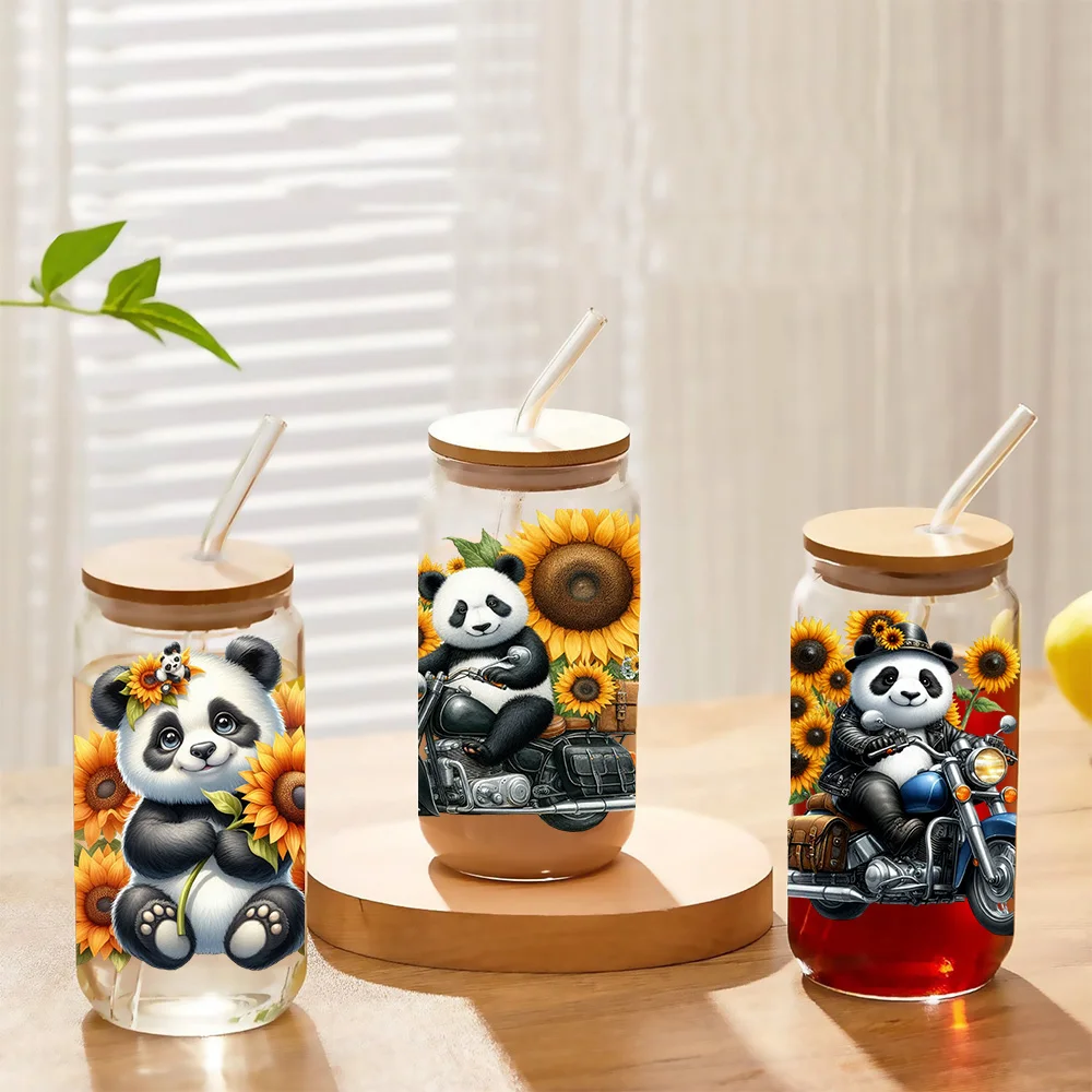 Cute Panda Stickers Series easy peel waterproof DIY Decals Retro Beauty 3D transfers uvdtf crystal sticker 16oz uv dtf cup wraps
