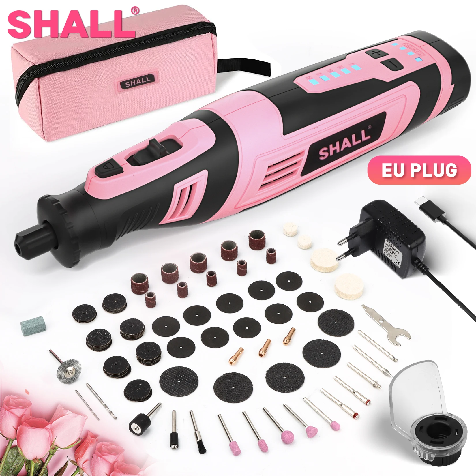 

SHALL 8V Cordless Rotary Tool Kit with 121PC Rotary Accessories Kit 5-Speed Adjustable Multi-use Tool Carving Engraving