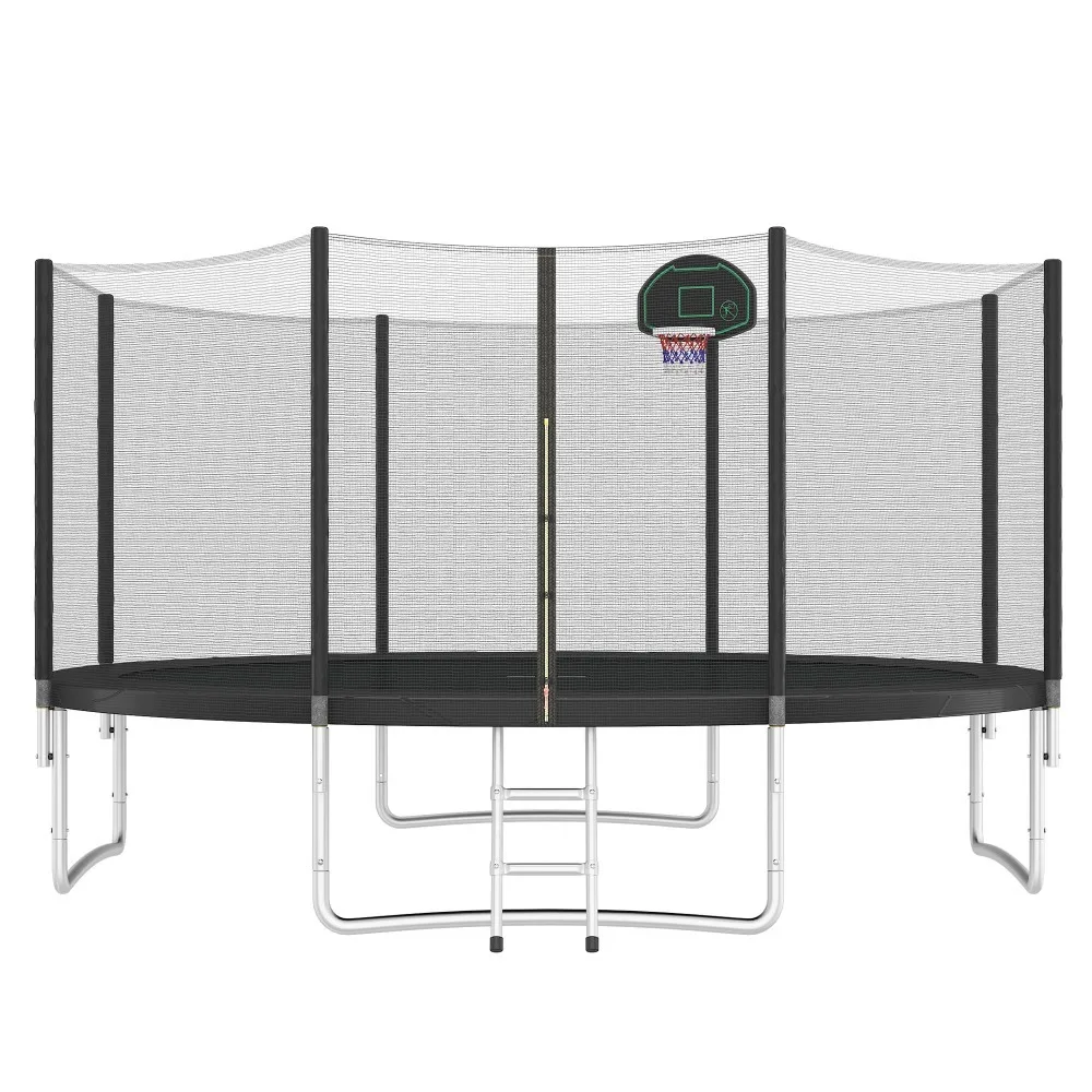 

Trampoline, 14FT for Kids with Safety Enclosure Net, Basketball Hoop and Ladder, Round Outdoor Recreational, Toy gift for kids
