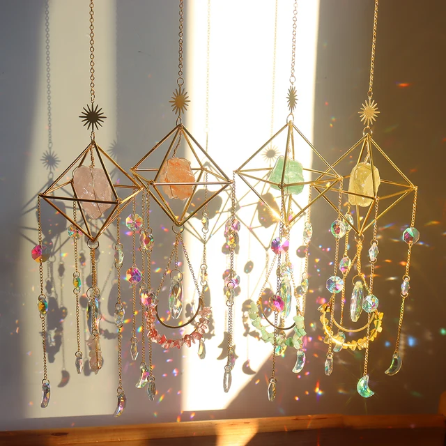 K9 Crystal Light Catchers Wind Chiem Diamond Hexagon Hold Kristály Természetes Színű Kő Napfény Csapdába Esik A Szélvédő Ékszerek