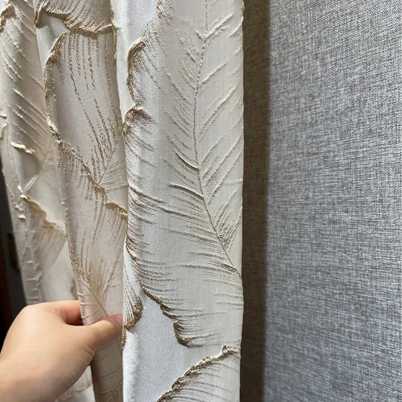 Rideaux Occultants Jacquard de Luxe en Relief Cuir oral elu localité, de Couleur Bleue, Beige, de Haute Précision, pour Salon et Chambre à Coucher