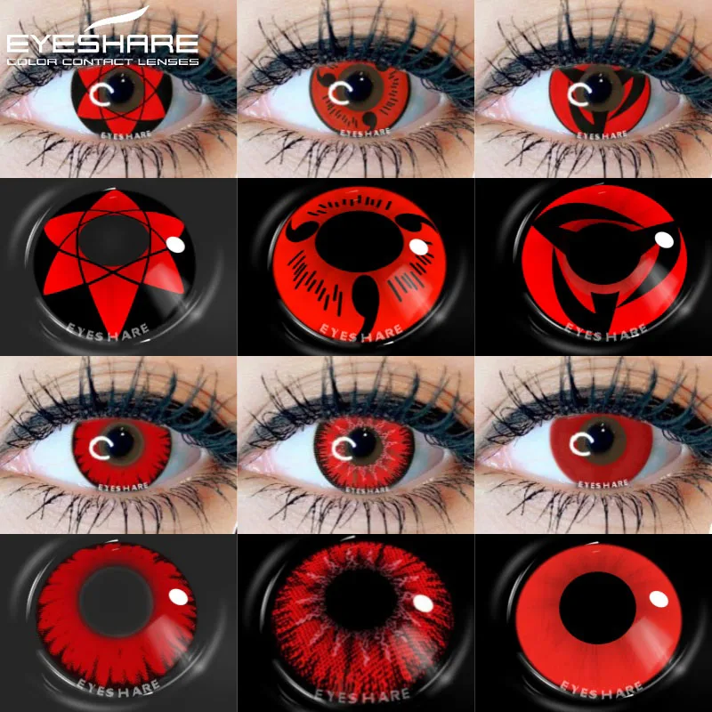 Vibrant Cosplay Halloween Contact Lenses - Anime Red & Crazy White/Black