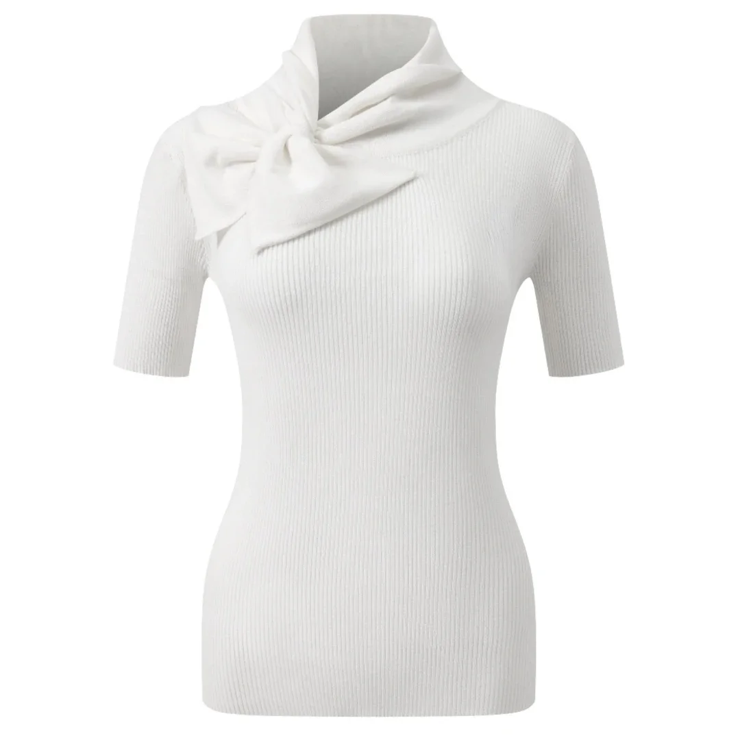 

New Women Golf Knit T-Shirt Summer High Quality White Tennis Knitte Short Sleeve Slim Fit Ladies Jersey