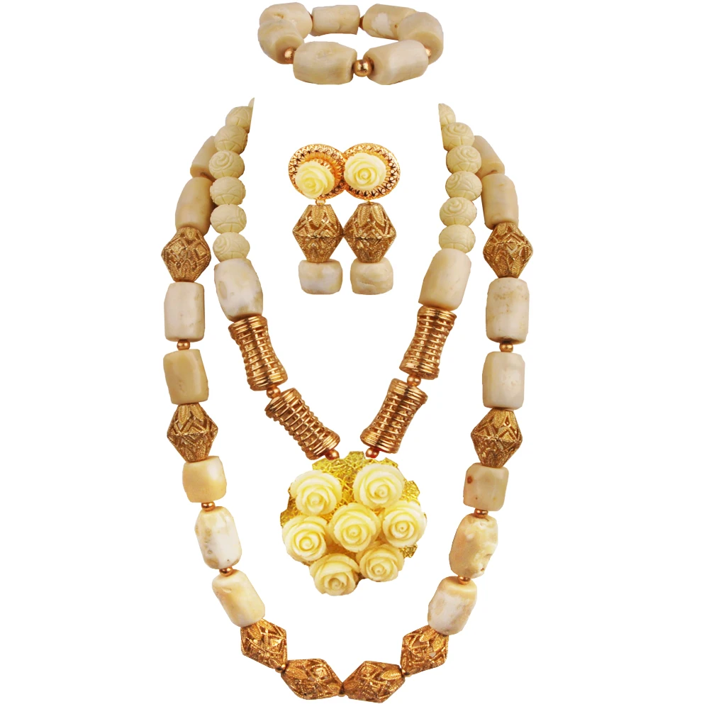 

White Nigerian Traditional Wedding Coral Beads African Bridal Jewelry Sets