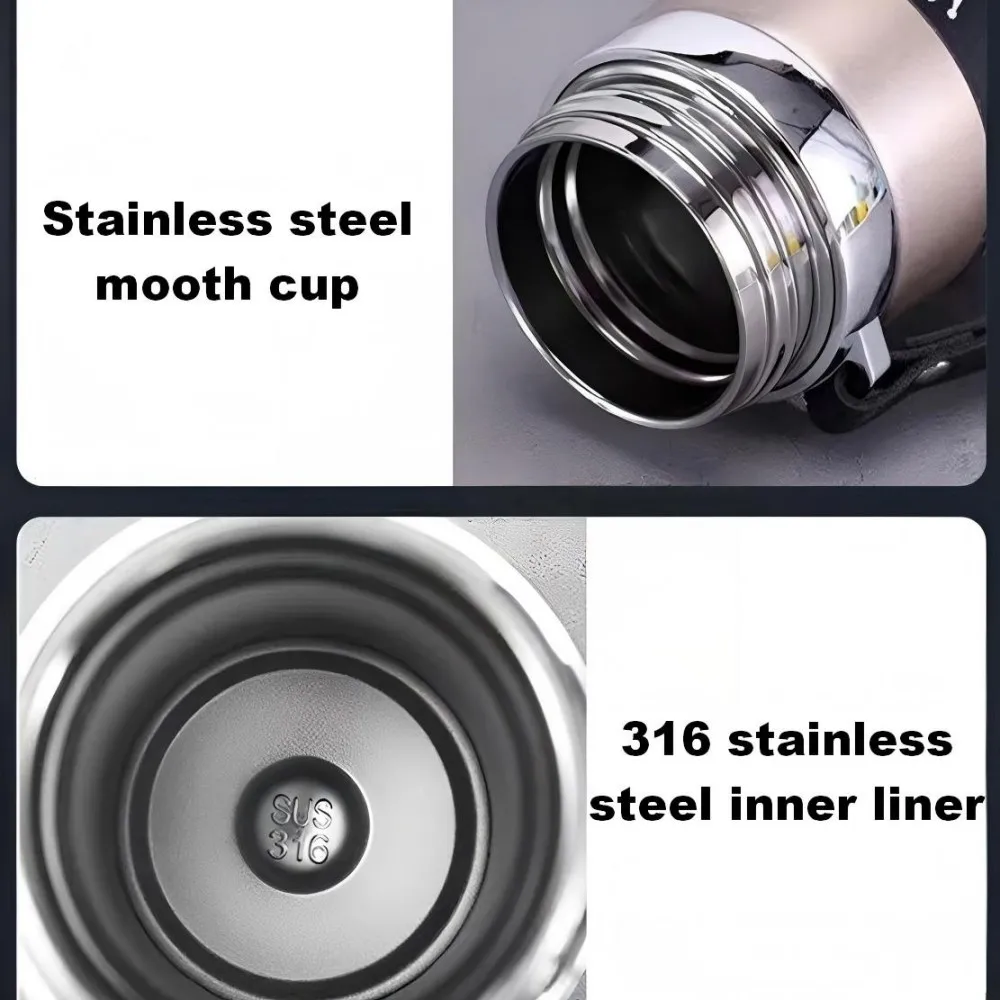 800ml/1000ml 316 Stainless Steel Thermos Cup Sports Home Travel Kettle Portable Sling Kettle Large Capacity Outdoor