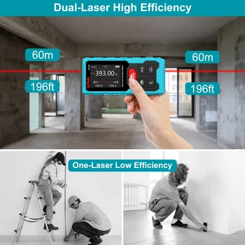 Kiprim Dual Laser Distance Meter Rechargeable Bilateral Laser Rangefinder 120m Digital Tape Measure Angle Measurment Tool 2