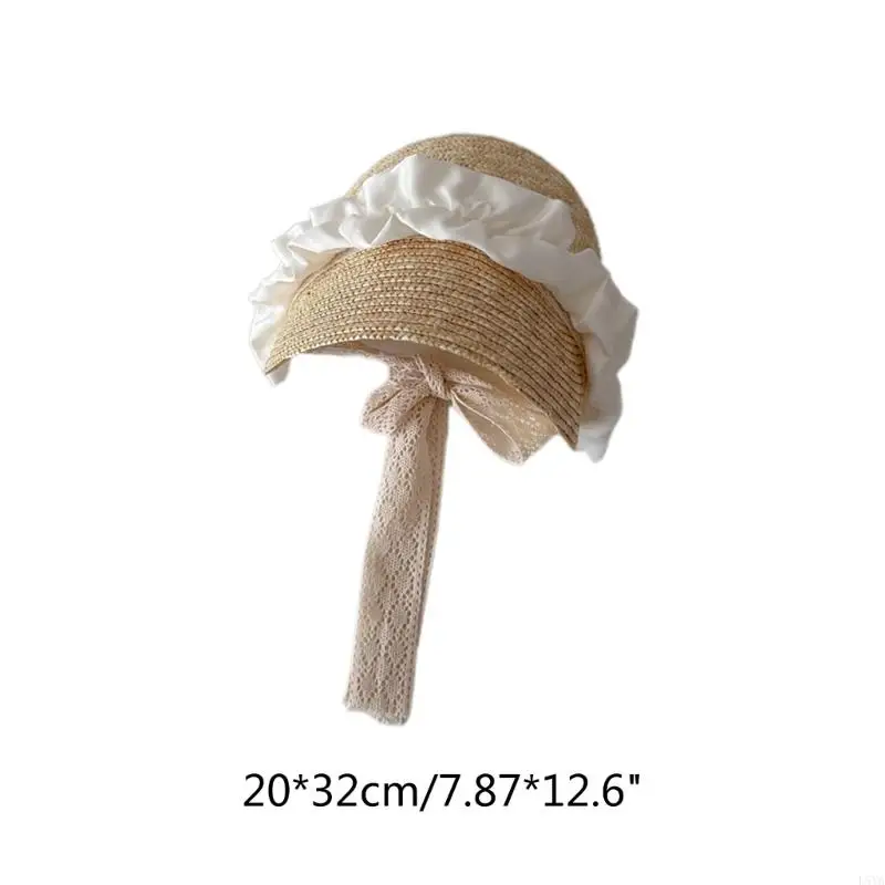 L5YA Toddler Girl Handwoven Straw Hat Baby Bonnet Sun-shade Princess 3-7Y Children Girl Vintage Headgear Photo-shoot Hat