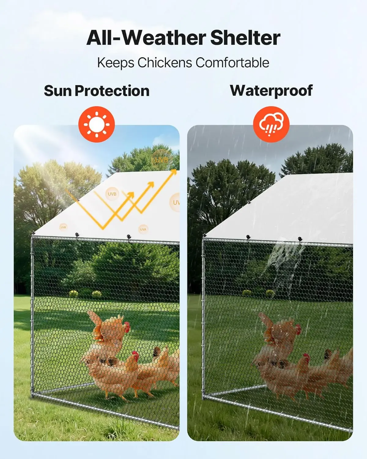 Large Metal Chicken Coop with Run, Walk in Chicken Run for Yard with Waterproof Cover, 6.5 x 9.8 x 6.5 ft, Spire Roof Large