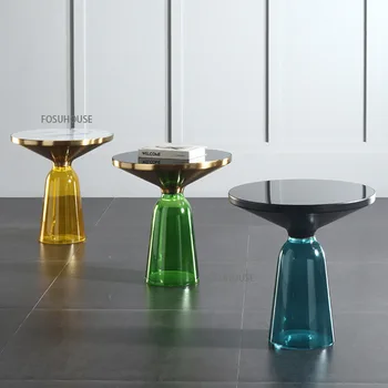 Nordic Light Luxury Glass Coffee Table Designer Model Room Sofa Side Table Combination Modern Simple Living Room Round Table 1