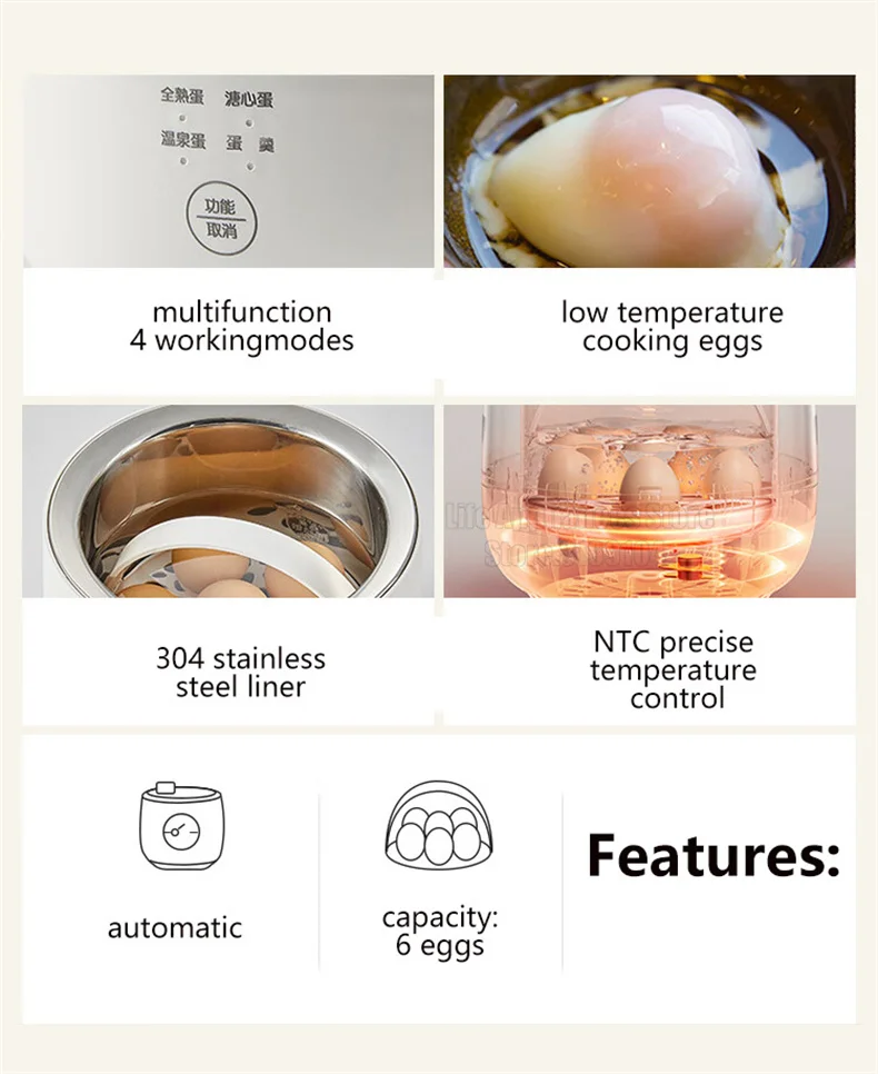 Description Picture 3 of item6 Slots Electric Egg Cooker 600W Heating Automatic Power Off Mini Eggs Boiler Food Steamer Poacher Breakfast Cooking Machine