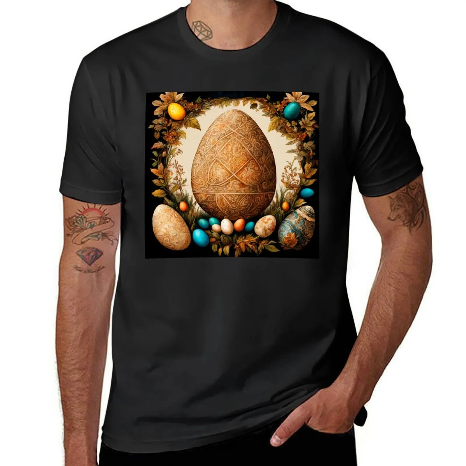 

Painted Easter eggs and spring flowers in the style of an old postcard. Vintage festive design in a nostalgic antique st T-Shirt
