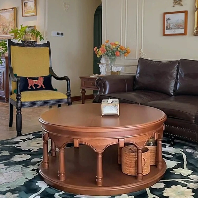 

Luxurious and simple round coffee table log small apartment antique old furniture