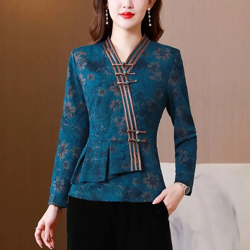 

Cheongsam Women's Plus Size Tops 2024 Summer Silk Jacquard Irregular Traditional Chinese Style Tang Costume Qipao Shirts Woman