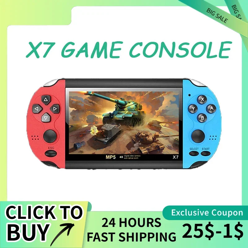X7 Retro Mini Handheld Game Console, Jogador com 10000 Jogos Clássicos FC, Áudio, Vídeo, Saída AV, 3"