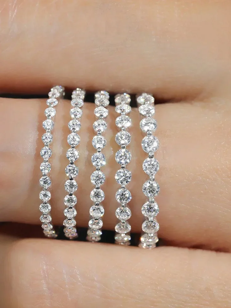 925 Sterling Silber Eleganter echter Moissanit-Diamant 2 mm glänzender runder Ring für Frauen, Party, luxuriöser, hochwertiger edler Schmuck – Detail 7