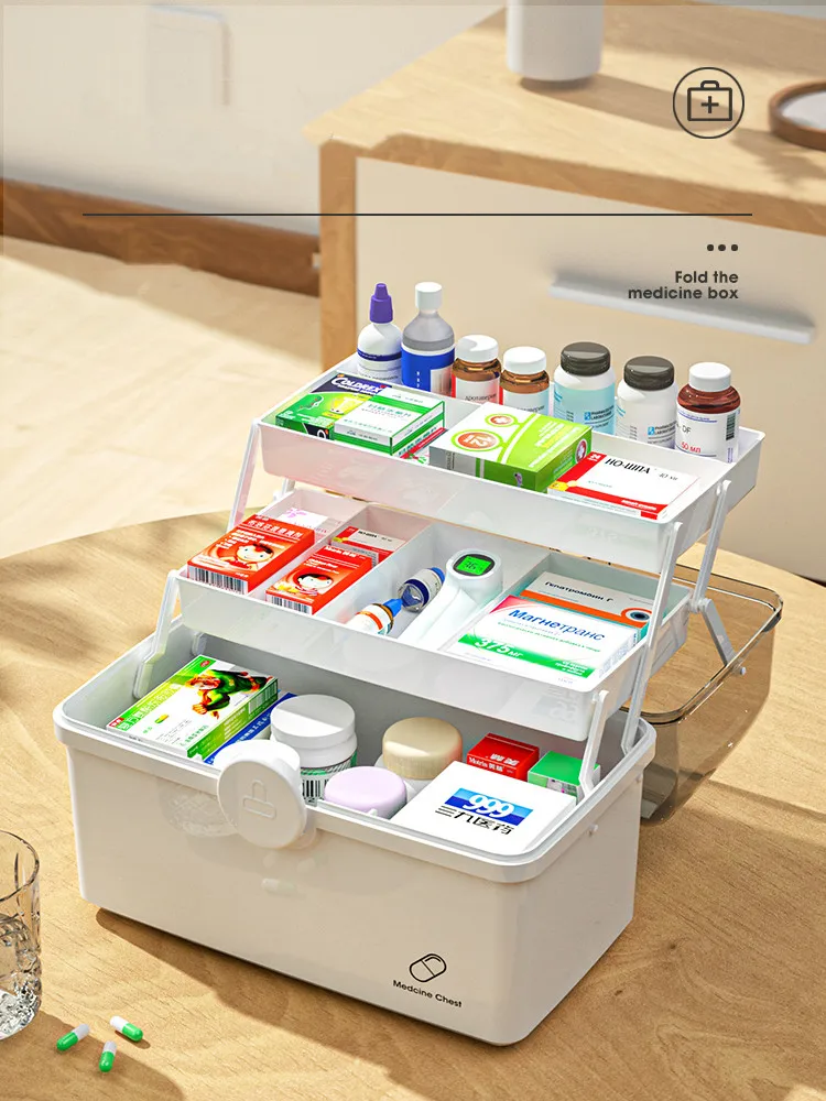 

Large Capacity First Aid Container Plastic Organizer Medicine Storage Box 3 Layers Family Emergency Multi-functional Pill's Box