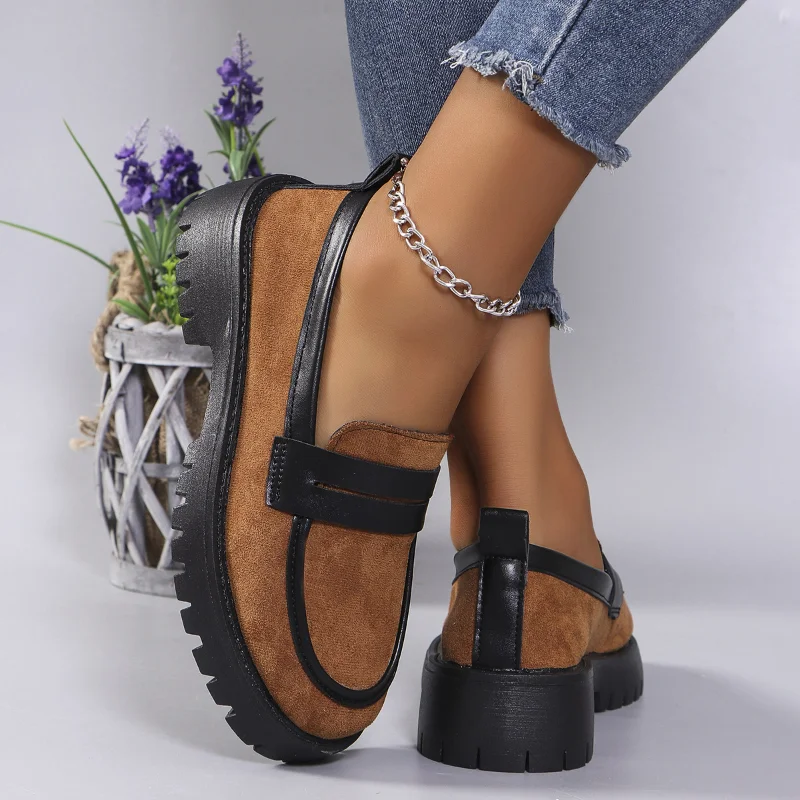 Women Chunky Heels leopard Loafers New Fashion British style Slip On Platform Shoes Woman Thick Bottom Shallow single shoe Pumps 5