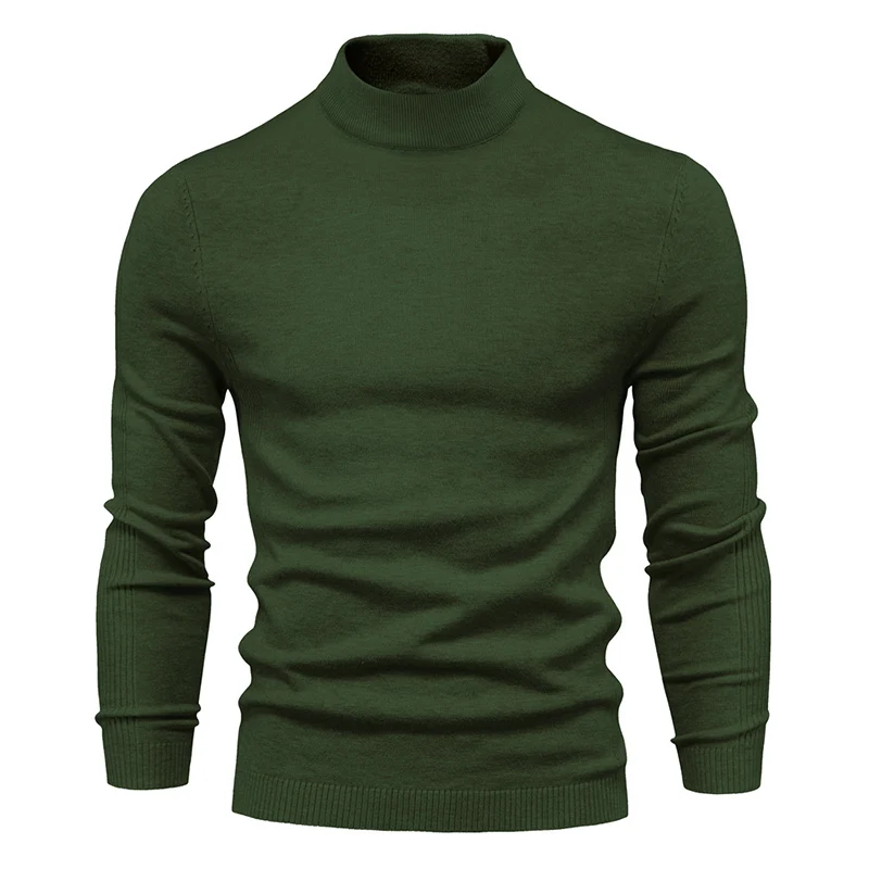 Autumn Winter New Long Sleeve Solid Sweaters Men Fashion Harajuku Mock Collar Knitwear Tops Thick Casual Knitting Male Clothes