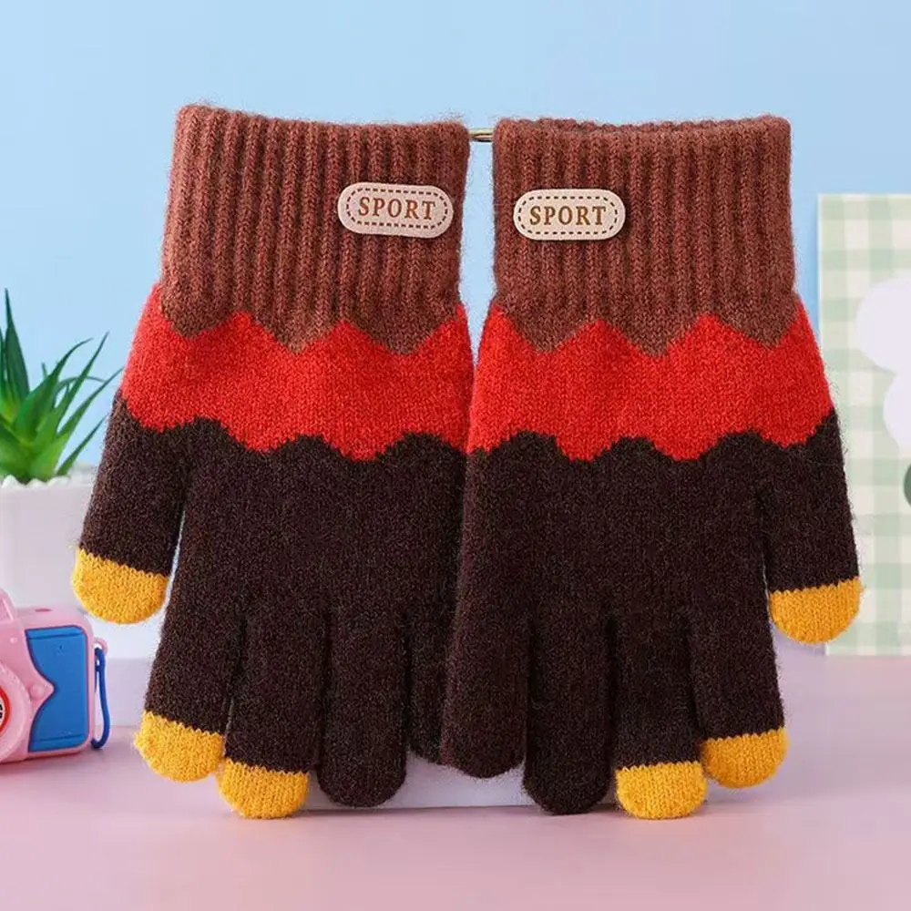 Cute Warm Kids Winter Gloves Coldproof Full Finger Children Mittens Elastic Windproof Knitted Gloves for 6-14 Years Old Outdoor