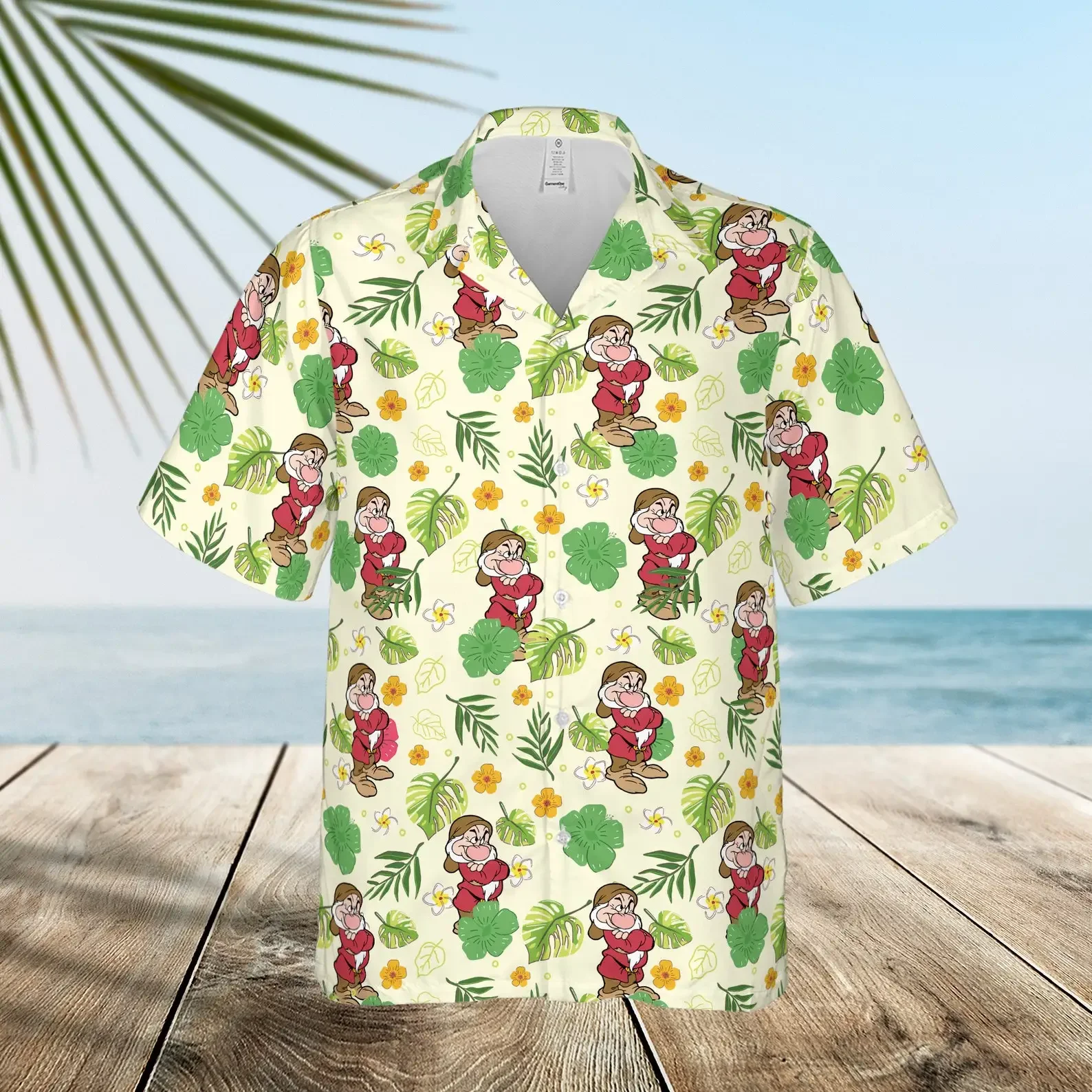 

Grumpy Dwarf Snow White Hawaiian Shirt For Men's Disney Palm Leaves Hawaiian Shirt Men's clothing Casual Beach Button Down Shirt