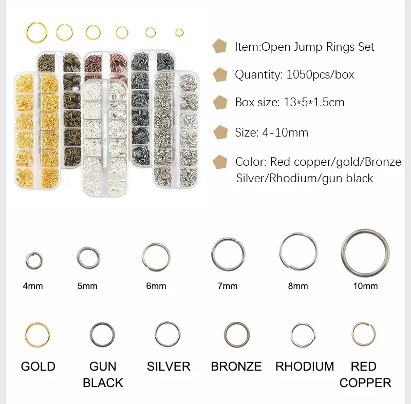 1050 stücke Überzogene Farbe Offene Biegeringe Ein Set Box 3 4 5 6 7 8 10mm 7 farbe Split Ringe Link Schleife für Diy Schmuck Machen Stecker – Detail 1