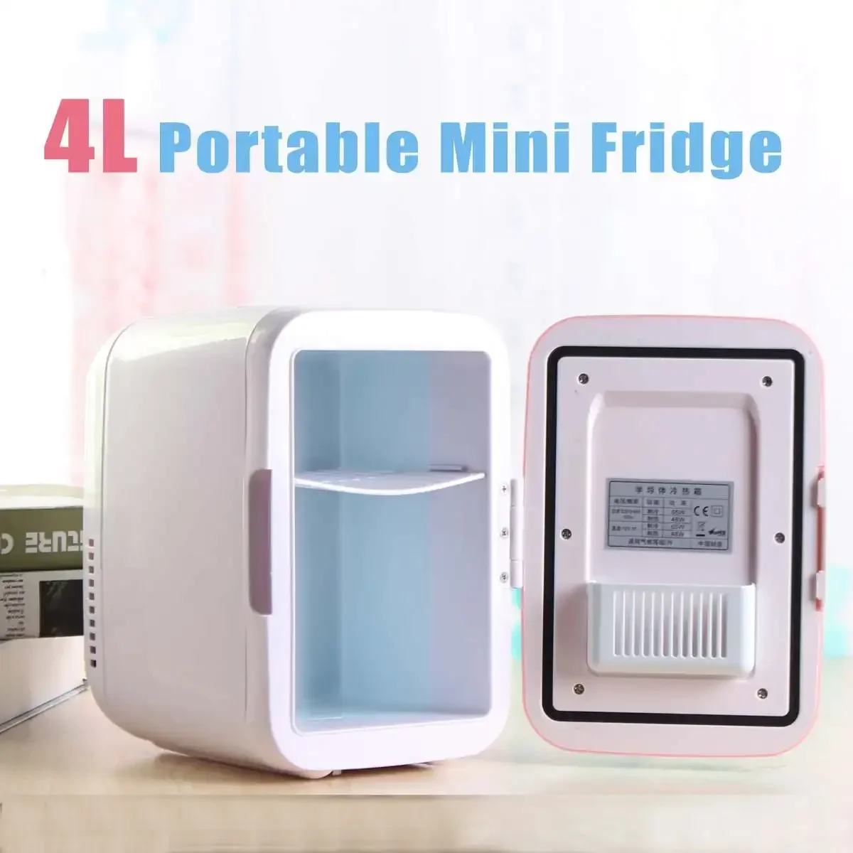 휴대용 미니 냉장고 쿨러 및 워머, 자동차 보트 차량 냉장고, 가정 사무실 AC 및 DC, 12V, 4L, 핑크, 블루, 화이트