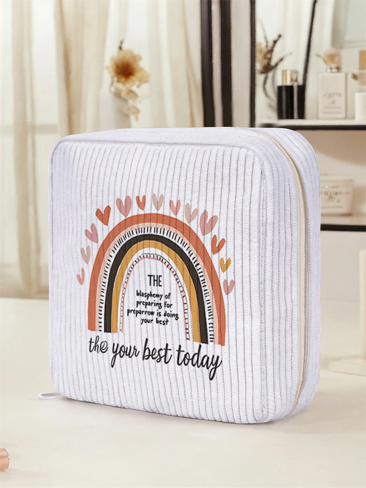 Rainbow pattern printed sanitary napkin storage bag, women's lightweight tissue bag, sanitary tissue bag