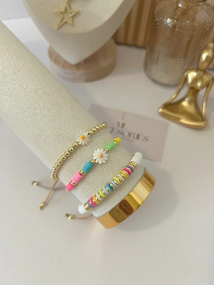 KKBEAD Gänseblümchen-Armband für Frauen und Mädchen, Geschenke, Boho-Sommer-Strand-Pulseras, handgefertigt, stapelbar, bunter Schmuck