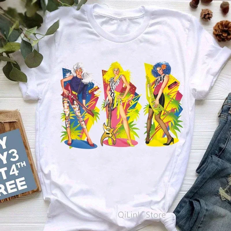 Mode Jem und die Hologramme T-Shirt 90er Jahre Mädchen cooles Hemd Femme Fans Kleidung Sommer weiß Hip Hop Rock T-Shirt Geek Tops T-Shirt – Detail 9