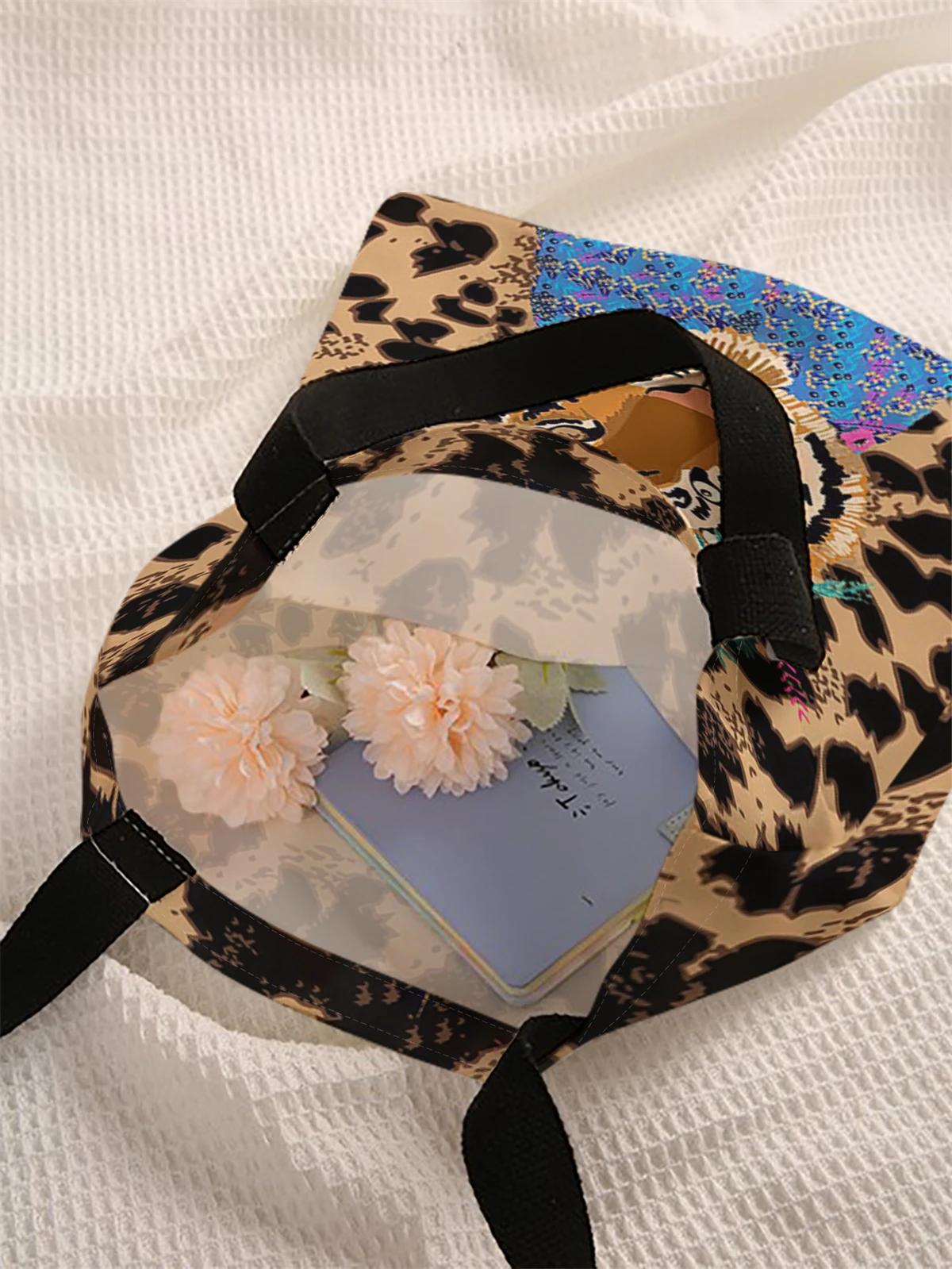 Leopard tiger print casual handbag, reusable fashionable backpack, multifunctional handbag, canvas shopping bag