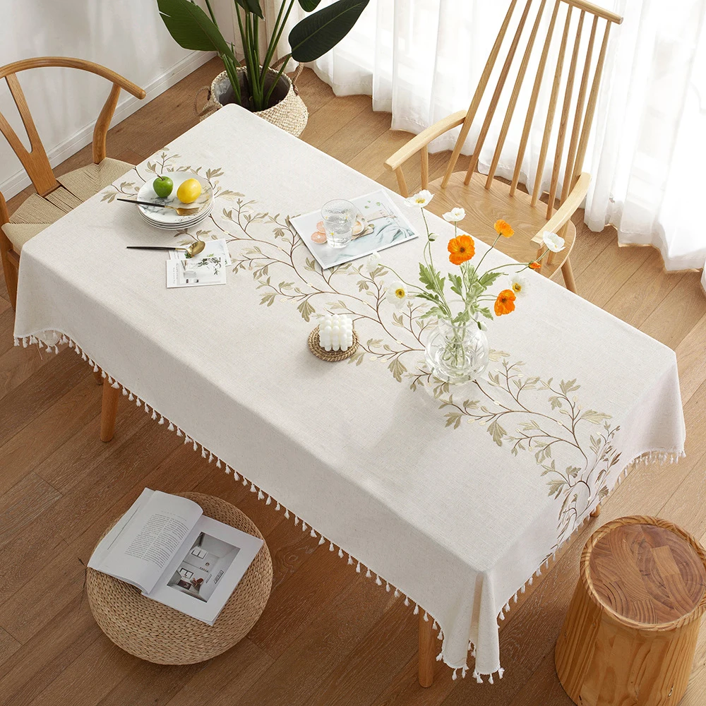 

Table Cloth Tassel Cotton Linen Table Cover Washable Tablecloth Elegant White Table Cloth for Kitchen Dinning Room Home
