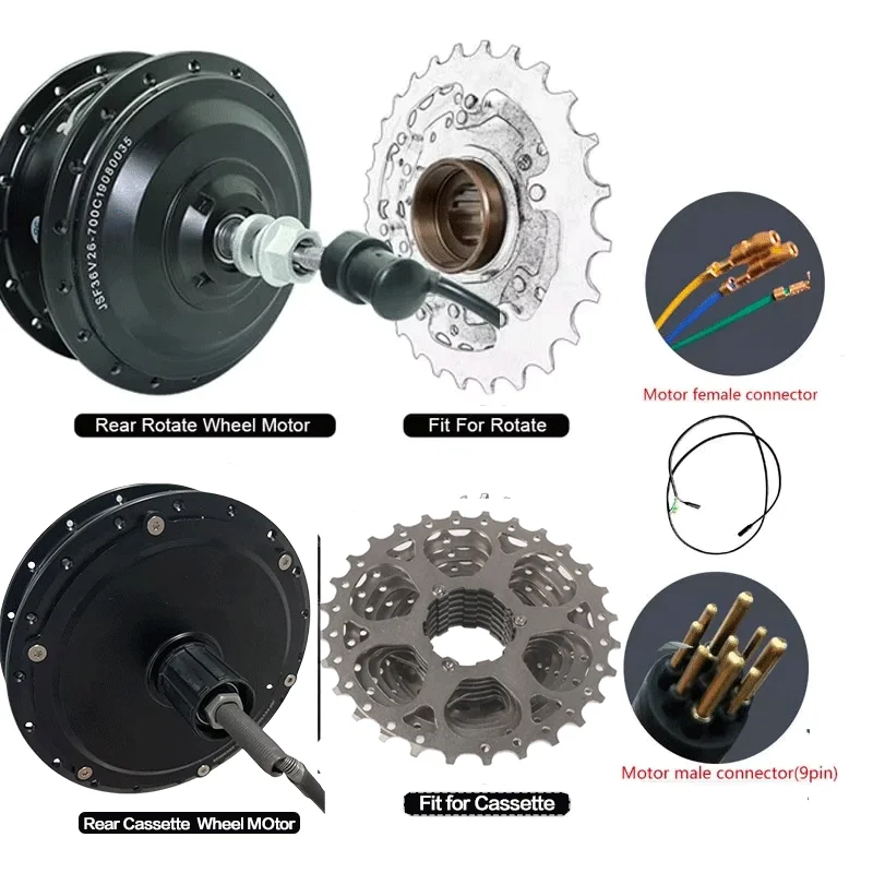 Motore Hub per E-bike 20-29 Pollici, Anteriore e Posteriore, 36V 48V, per Bici Elettrica, Kit di Conversione Bici Elettrica, Motore Brushless 9 Pin IP65 - immagine 2