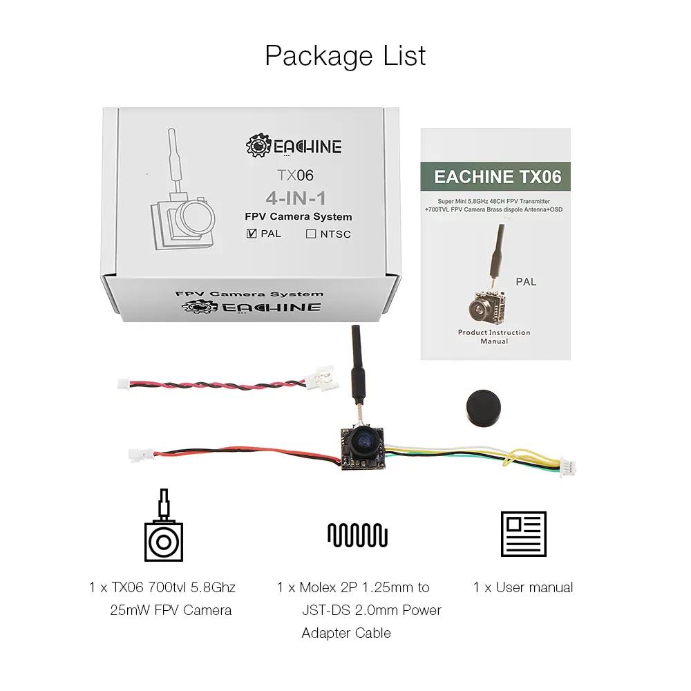Microcamera FPV 5.8G 48CH 25mW 600TVL 120° Per Droni - Leggera 3.6g