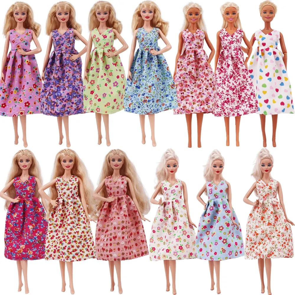 Barbies Doll Clothes Cute Printed Sleeveless Long Skirt +Free Glasses For 11.8'' Doll Casual Outfit 30cm Doll Gift 1/6 BJD Dress